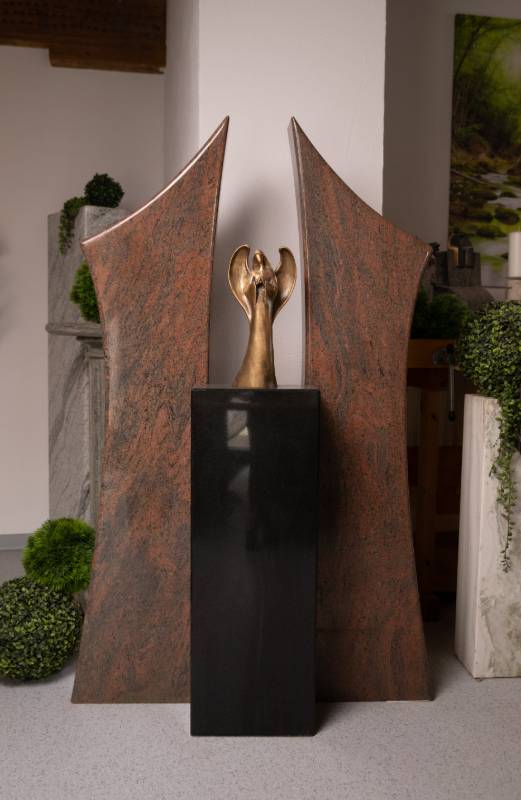 Doppelgrabstein ,,Patrick" 3-teilig mit Engel aus Bronze - Ansicht 2